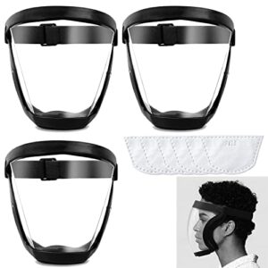 trirunpdl 3 pack clear full safety face shield for adults women men(not fit wear glasses), adjustable& reusable super protective face shields with super lightweight, high-definition, anti-fog