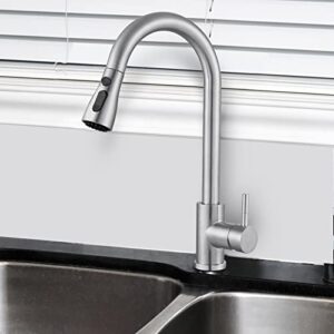 tinyrow kitchen faucet with pull down sprayer kitchen sink faucet brushed nickel, single handle stainless steel kitchen sink faucets