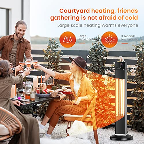 Outdoor Patio Heater，Quiet Electric Space Heater with Remote， Patio Heater,500/1000/1500W Infrared Heater，IPX5 Waterproof Tower, Anti-Dumping,Infrared heater Bedroom, Living Room and Garage use