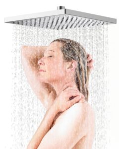 hibbent thickness metal rain shower head, 12 inch high pressure shower heads, square large bathroom rainfall shower head with adjustable brass ball joint, waterfall full body coverage, chrome