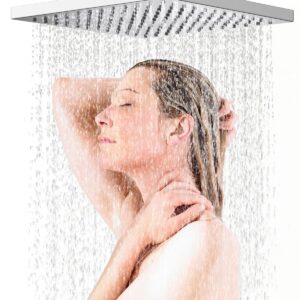 Hibbent Thickness Metal Rain Shower Head, 12 Inch High Pressure Shower Heads, Square Large Bathroom Rainfall Shower Head with Adjustable Brass Ball Joint, Waterfall Full Body Coverage, Chrome