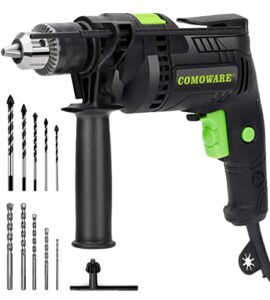 comoware hammer drills for concrete, 1/2 in. corded drill, hammer drill, variable speed 0-3000rpm, max 48000bpm, hammer & drill 2-in-1 concrete drill, 6.5 amp power hammer drills with 10 masonry bits