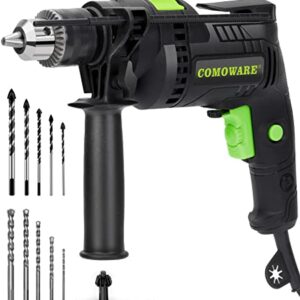 COMOWARE Hammer Drills for Concrete, 1/2 In. Corded Drill, Hammer Drill, Variable Speed 0-3000RPM, Max 48000BPM, Hammer & Drill 2-in-1 Concrete Drill, 6.5 Amp Power Hammer Drills with 10 Masonry Bits