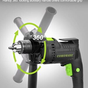 COMOWARE Hammer Drills for Concrete, 1/2 In. Corded Drill, Hammer Drill, Variable Speed 0-3000RPM, Max 48000BPM, Hammer & Drill 2-in-1 Concrete Drill, 6.5 Amp Power Hammer Drills with 10 Masonry Bits