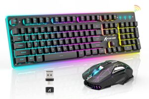 a.jazz wireless gaming keyboard and mouse combo,full size 12 rgb chroma backlit keyboard,rechargeable 4200mah mechanical feel usb/type-c dual receiver silent mice,for pc,mac,laptop,ps4,xbox,black
