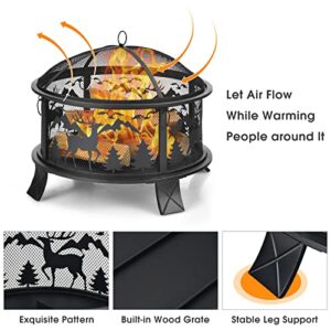 ORALNER Fire Pits for Outside, 26 Inch Round Wood Burning Fire Pit with Spark Screen & Fire Poker, Portable Deep Fire Bowl, Metal Outdoor Fire Pit for Backyard Terrace Patio