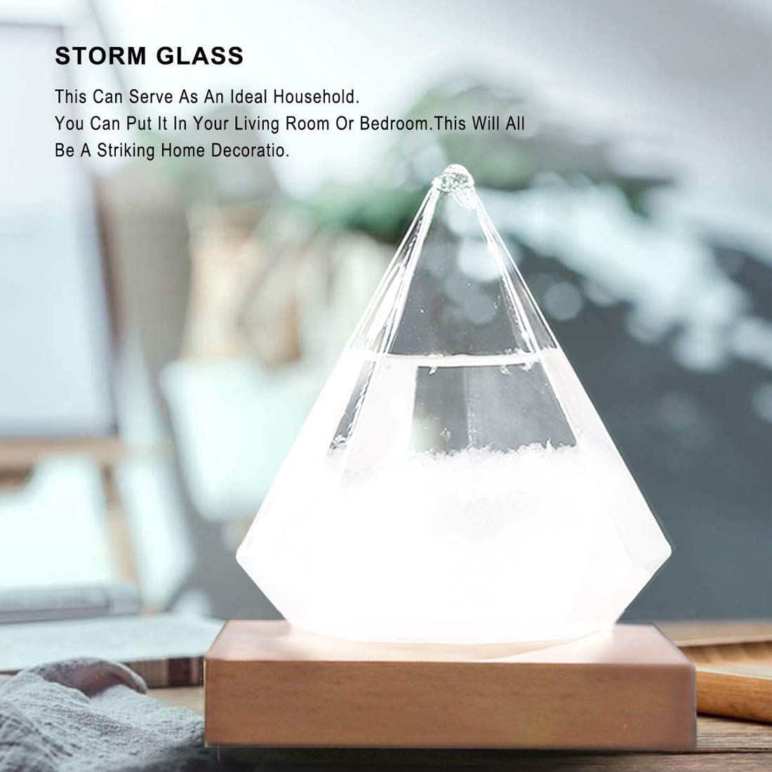Weather Storm Glass Bottle Drop Creative Stylish Weather Station Forecaster Barometer, Desktop Decoration Crafts of Choice (Water Droplet+Base)