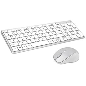 wireless keyboard and mouse combo rechargeable usb cordless slim compact keyboard with numeric keypad and ergonomic silent computer mouse set for windows,pc,laptop,macbook,chromebook-silver white