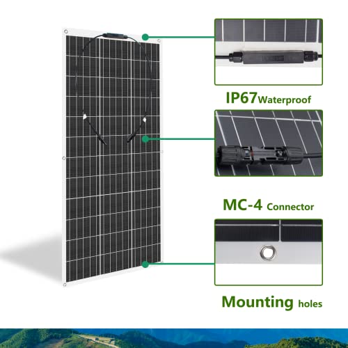 WERCHTAY 100W Flexible Solar Panel, 12V/24V Monocrystalline Solar Panels,100 Watt Bendable Solar Panels, Semi-Flexible Mono Solar Panels, Portable Off-Grid for RV Boat Cabin Van Car Uneven Surfaces