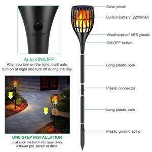 Ollivage Solar Torch Light with Flickering Flame, Solar Lights Outdoor Garden Waterproof Dancing Flames Lights, Flickering Flames Garden Lights, Landscape Decoration Pathway Patio Lights 43",8P