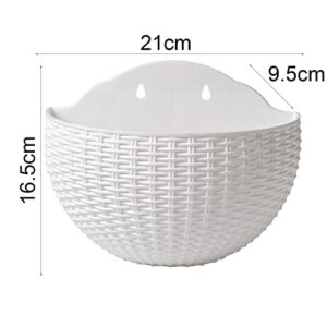 VEAREAR Hanging Planter Imitation Rattan Design Reusable Plastic Wall Planter Wall-Mounted Simple White