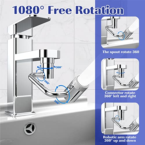 Faucet Extender, 1080° Swivel Robotic Arm Faucet Aerator Rotatable Multifunctional Extension Faucet, Large-Angle Ratating Universal Splash Faucet Attachment Adapter for Bathroom Kitchen Sink