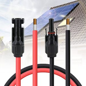 KEDAKEJI 10 Gauge 10 AWG One Pair 15 Feet Black + 15 Feet Red Solar Panel Extension Cable Wire Solar Connectors