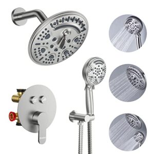 shower system, starbath shower faucet set with 6-setting rainfall shower head and 9-setting handheld shower combo set wall mounted, 3 way pressure balance shower valve and trim kit(brushed nickel)