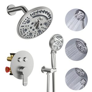 Shower System, Starbath Shower Faucet Set with 6-Setting Rainfall Shower Head and 9-Setting Handheld Shower Combo Set Wall Mounted, 3 Way Pressure Balance Shower Valve and Trim Kit(Brushed Nickel)