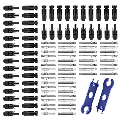 KEDAKEJI 50PCS Solar Panel Connectors, Male/Female Solar Connectors, (25 Pairs Solar Connectors with 2pcs spanners)