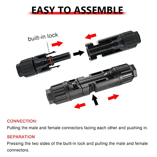 KEDAKEJI 50PCS Solar Panel Connectors, Male/Female Solar Connectors, (25 Pairs Solar Connectors with 2pcs spanners)