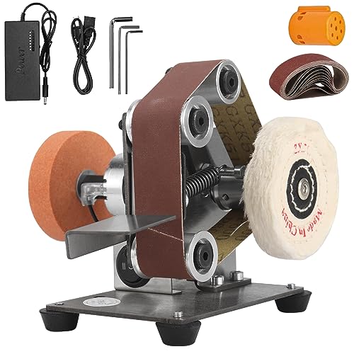 Baisiky Mini Belt Sander Bench Metal Grinder Knife Making Small Electric Sharpening Machine, 7 Adjustable Speed Polisher for Knife Making, DIY Wood Working, Apex Edge Polishing