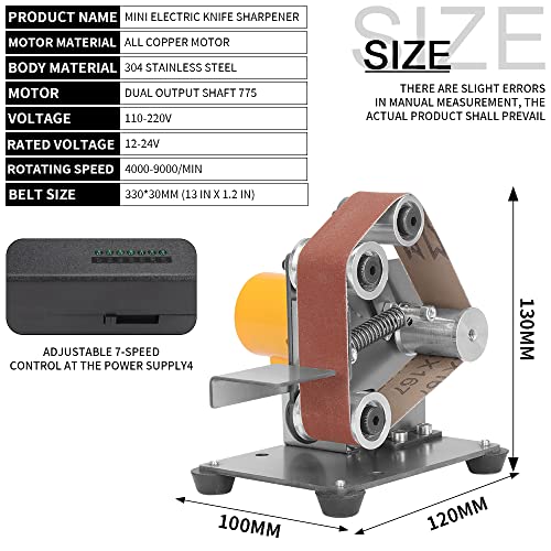 Baisiky Mini Belt Sander Bench Metal Grinder Knife Making Small Electric Sharpening Machine, 7 Adjustable Speed Polisher for Knife Making, DIY Wood Working, Apex Edge Polishing