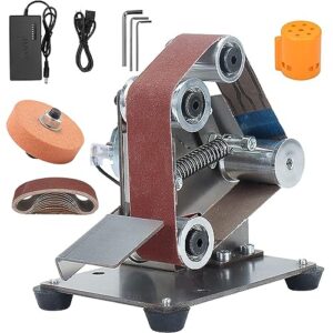 baisiky mini belt sander-electric bench grinder grinding machine, 7 adjustable speed grinder polisher knife sander tool for diy woodworking, metal, knife making