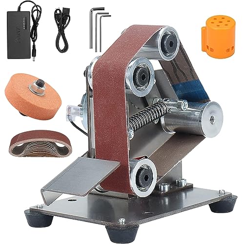 Baisiky Mini Belt Sander-Electric Bench Grinder Grinding Machine, 7 Adjustable Speed Grinder Polisher Knife Sander Tool for DIY Woodworking, Metal, Knife Making