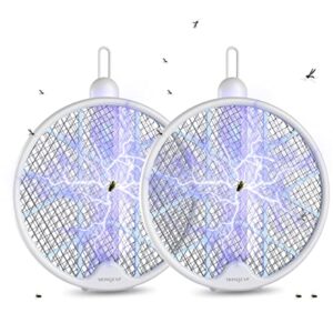 electric fly swatter 2 pack, electric bug zapper, mosquitoes trap lamp & racket, 3,500volt mosquito killer fly zapper w/ purple light attractant for home indoor outdoor, large size