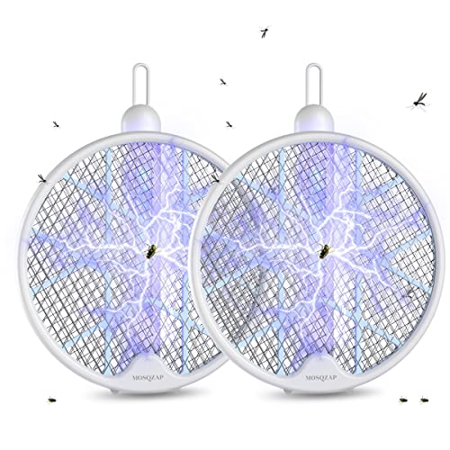 Electric Fly Swatter 2 Pack, Electric Bug Zapper, Mosquitoes Trap Lamp & Racket, 3,500Volt Mosquito Killer Fly Zapper w/ Purple Light Attractant for Home Indoor Outdoor, Large Size