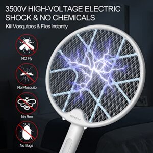 Electric Fly Swatter 2 Pack, Electric Bug Zapper, Mosquitoes Trap Lamp & Racket, 3,500Volt Mosquito Killer Fly Zapper w/ Purple Light Attractant for Home Indoor Outdoor, Large Size