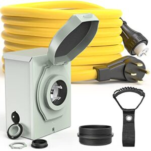 e-sds 50 amp generator cord 25ft and pre-drilled power inlet box waterproof combo kit，nema 14-50p to ss2-50r generator extension cord with ss2-50p generator outlet, etl listed,125/250 volt, 12500w