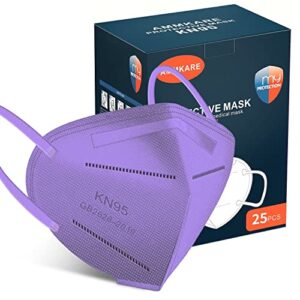 ammkare kn95 face masks 25 pcs for adults 5-ply breathable and comfortable filter safety mask for women men purple