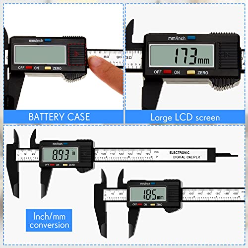 5 Pcs Digital Caliper 0 - 6 Inch Calipers Measuring Tool Electronic Digital Vernier Caliper with Large LCD Screen Shutdown Function, Reset Function, Inch and Millimeter Conversion