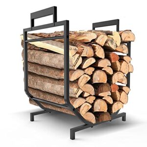 wantfly firewood log rack indoor, 17 inch small fire wood holder storage with canvas carrier bag for indoor fireplace hearth or outdoor patio, iron lumber stacking rack