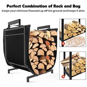 Wantfly Firewood Log Rack Indoor, 17 Inch Small Fire Wood Holder Storage with Canvas Carrier Bag for Indoor Fireplace Hearth or Outdoor Patio, Iron Lumber Stacking Rack