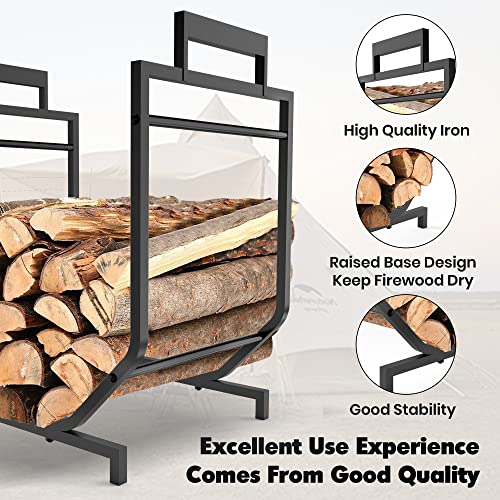 Wantfly Firewood Log Rack Indoor, 17 Inch Small Fire Wood Holder Storage with Canvas Carrier Bag for Indoor Fireplace Hearth or Outdoor Patio, Iron Lumber Stacking Rack