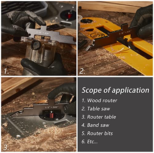 SUNLFPROD Router Table Setup Bars - 7pcs Aluminum Precision Router Setup Blocks for Woodworking & Setup Bars for Routers Tables Saw Accessory, Measuring Depth Height Angle Drill Diameter Gauge (Gray)