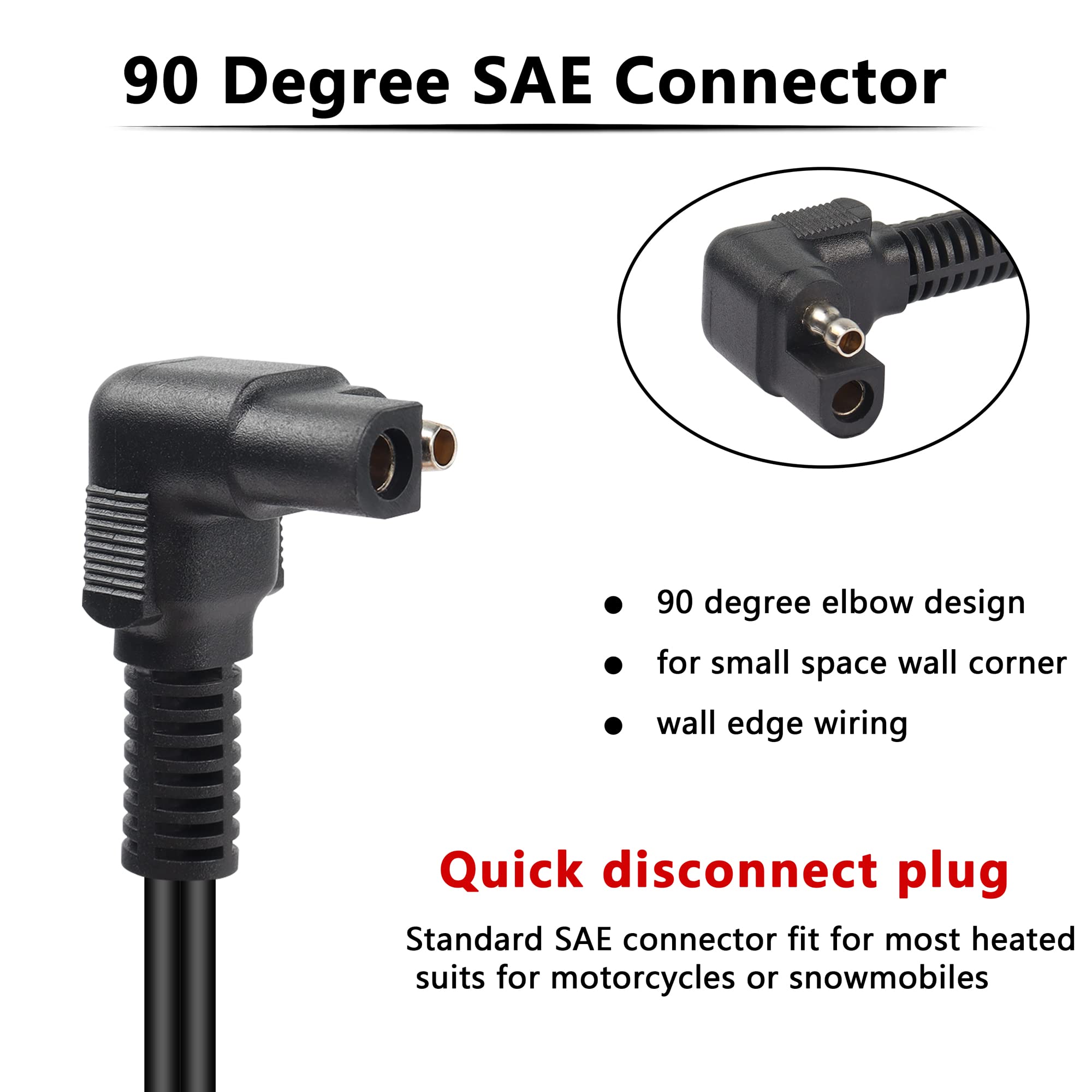 GELRHONR Right Angle SAE Extension Cable,12AWG 2 Pin 90 Degree SAE to SAE Quick Disconnect Power Automotive Extension Cable for Motorcycle Car Solar-2.9Ft
