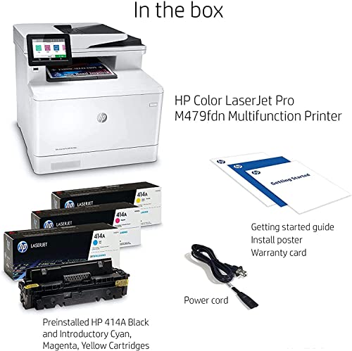 HP Color Laserjet Pro Multifunction M479fdw Wireless Laser Printer for Business, White - Print Scan Copy Fax - 28 ppm, 600x600 dpi, Auto 2-Sided Printing, 50-Sheet ADF, Ethernet, Cbmou Printer＿Cable