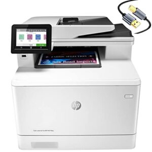 hp color laserjet pro multifunction m479fdw wireless laser printer for business, white - print scan copy fax - 28 ppm, 600x600 dpi, auto 2-sided printing, 50-sheet adf, ethernet, cbmou printer＿cable