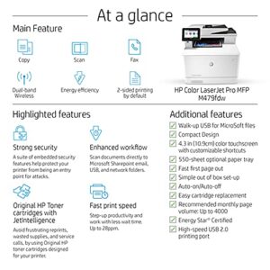 HP Color Laserjet Pro Multifunction M479fdw Wireless Laser Printer for Business, White - Print Scan Copy Fax - 28 ppm, 600x600 dpi, Auto 2-Sided Printing, 50-Sheet ADF, Ethernet, Cbmou Printer＿Cable