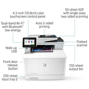 HP Color Laserjet Pro Multifunction M479fdw Wireless Laser Printer for Business, White - Print Scan Copy Fax - 28 ppm, 600x600 dpi, Auto 2-Sided Printing, 50-Sheet ADF, Ethernet, Cbmou Printer＿Cable