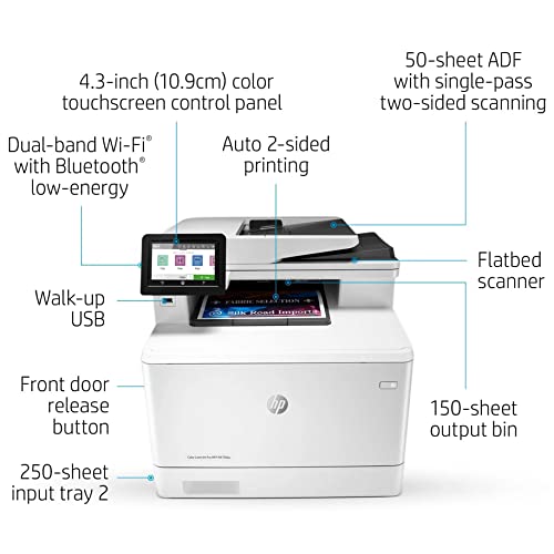 HP Color Laserjet Pro Multifunction M479fdw Wireless Laser Printer for Business, White - Print Scan Copy Fax - 28 ppm, 600x600 dpi, Auto 2-Sided Printing, 50-Sheet ADF, Ethernet, Cbmou Printer＿Cable