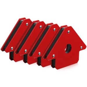 manusage 4pcs 3" 25lb welding magnet arrow welding magnets and clamps magnetic arrow welder metal working mig tools and equipment 45° 90° 135° angle magnet holder, red,black