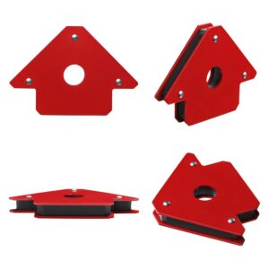 MANUSAGE 4pcs 3" 25lb Welding Magnet Arrow Welding Magnets and Clamps Magnetic Arrow Welder Metal Working Mig Tools and Equipment 45° 90° 135° Angle Magnet Holder, Red,Black