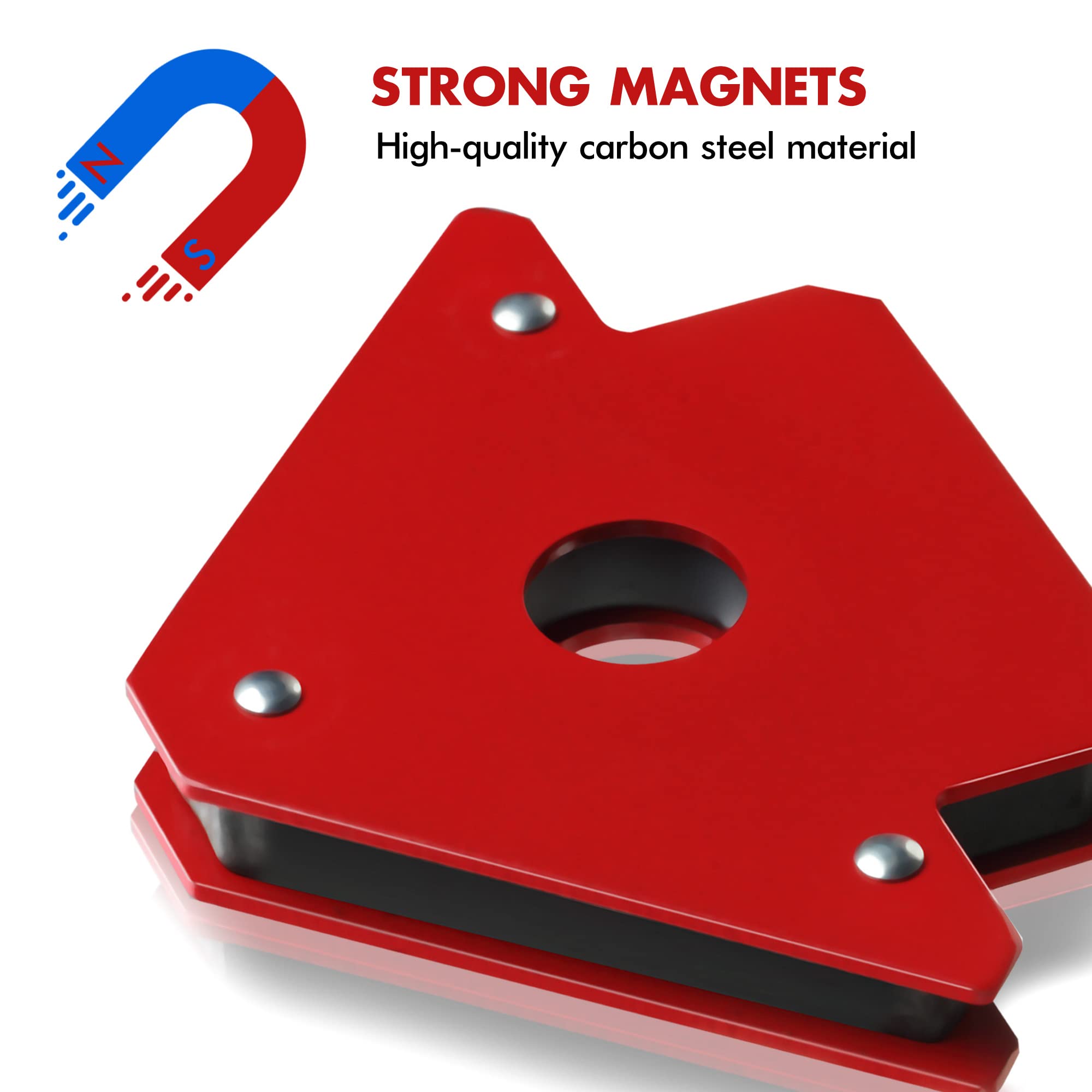 MANUSAGE 4pcs 3" 25lb Welding Magnet Arrow Welding Magnets and Clamps Magnetic Arrow Welder Metal Working Mig Tools and Equipment 45° 90° 135° Angle Magnet Holder, Red,Black