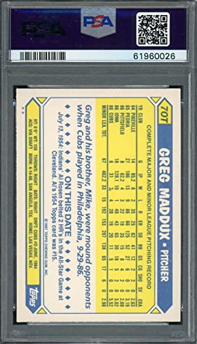 Greg Maddux 1987 Topps Traded Baseball Rookie Card RC #70T Graded PSA 9