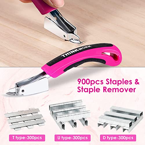 27Pc Staple Gun Set, Pink Staple Guns/Home Use, 3 in 1 Upholstery Staple Gun with 900 Staples, Stapler Gun for Wood Heavy Duty, Fabric, Crafts, Decoration DIY, Home Tool Kit Christmas Gift for Women