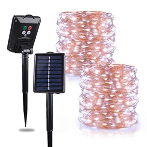 blingstar solar string lights, 2 pack each 100 led 8 modes solar fairy lights outdoor waterproof, copper wire christmas lights for tree garden patio yard party wedding decoration, cool white 33ft