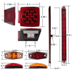 12V Trailer Led Light Kit, 2x Square Led Stop Turn Tail Brake License Plate Running Lights w/ 25ft Wiring Harness/6x Mini Marker Lights/15" 11LED Trailer Tail Brake Light Bar/License Plate Bracket