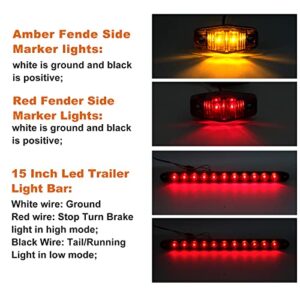 12V Trailer Led Light Kit, 2x Square Led Stop Turn Tail Brake License Plate Running Lights w/ 25ft Wiring Harness/6x Mini Marker Lights/15" 11LED Trailer Tail Brake Light Bar/License Plate Bracket