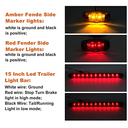 12V Trailer Led Light Kit, 2x Square Led Stop Turn Tail Brake License Plate Running Lights w/ 25ft Wiring Harness/6x Mini Marker Lights/15" 11LED Trailer Tail Brake Light Bar/License Plate Bracket